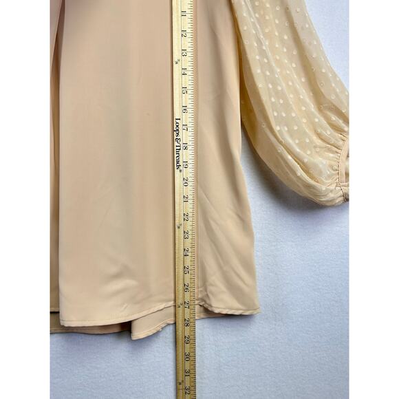 Bebonnie Woman's Chiffon Beige/Tan Blouse Lantern 3/4 Sleeve XL Elegant Dressy - Picture 12 of 13